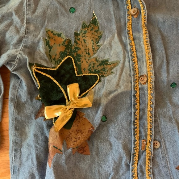 Fall Denim Button Down Shirt and Velvet Leggings - Picture 3 of 6